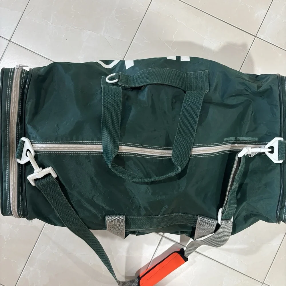 Vintage 80s 90s Adidas Duffle Bag Green Trefoil Gym Bag RARE Zipper Large Gear
